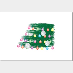 Green Leaves, Colorful Light Bunting and Silver Ornaments Posters and Art